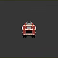 Red Fire Truck With Extended Ladder And Green Windows On Reflective Surface