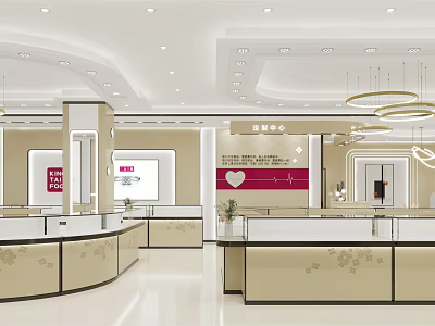 Elegant Jewelry Store Interior Design With Glass Display Cases Decorative Counters And Ceiling Lighting 3d model