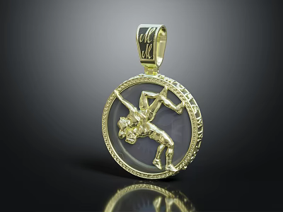 Elegant Furniture Adorned With Golden Pendant Featuring Intricate Design And Figure 3d model