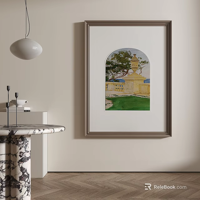 Stylish Interior Decor With Pendant Light Side Table And Wall Art 3d model