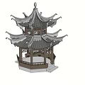 Traditional Chinese Landscape Pavilion With Multi layered Eaves Intricate Carvings And Dusk Sky