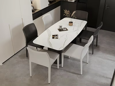 Modern Dining Table Set with Marble Top and Black White Chairs in Contemporary Interior 3d model