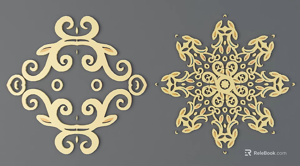 Intricate Ornate Decorative Carvings With Curved Scrolls And Snowflake Pattern Designs 3d model 