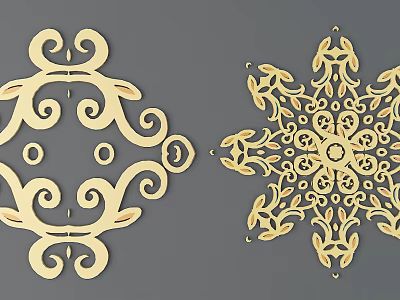 Intricate Ornate Decorative Carvings With Curved Scrolls And Snowflake Pattern Designs 3d model