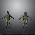 Two Military Action Figure Models With Tactical Gear Standing On Gray Background 3d model