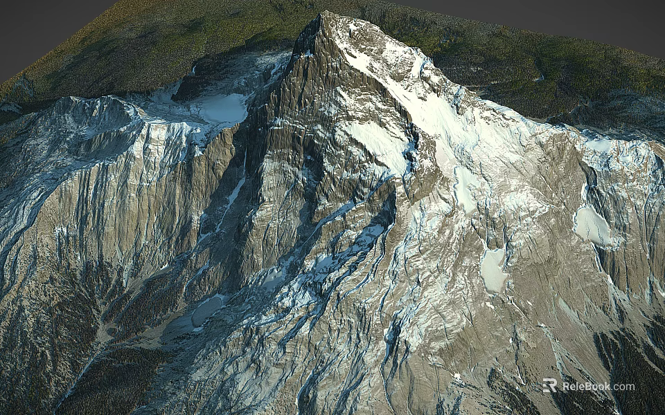 Scenic Mountain Landscape With Snow Capped Peaks Rocky Terrain And Green Vegetation 3d model 