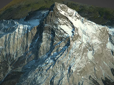 Scenic Mountain Landscape With Snow Capped Peaks Rocky Terrain And Green Vegetation 3d model