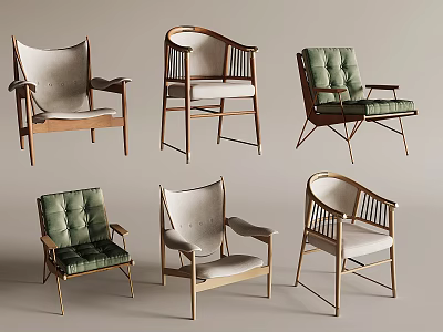 Modern Dining Chairs With Wooden Frames And Upholstered Green Beige Seats 3d model