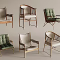 Modern Dining Chairs With Wooden Frames And Upholstered Green Beige Seats