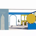 Lang Sheng Pharmaceutical Storefront With Blue Yellow Arched Doorways And Display Area