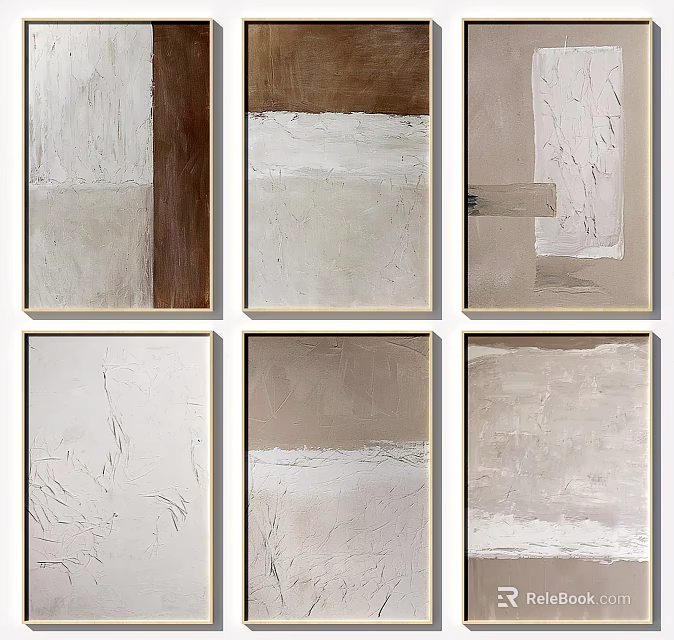 Abstract Textured Wall Art In Neutral Beige Brown Tones Six Panel Set 3d model