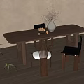 Ancient Style Dining Table and Chair Combination Solid Wood Dining Table and Chair Combination Single Chair Dining Chair Long Dining Table Vase Floral Art 3d model