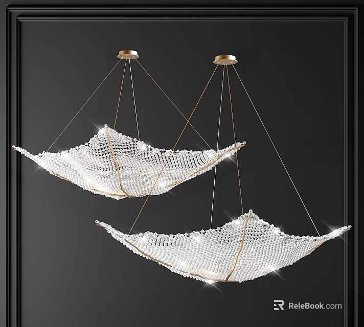 Modern Crystal Chandeliers With Mesh Design Golden Frame And Sparkling Crystals 3d model 