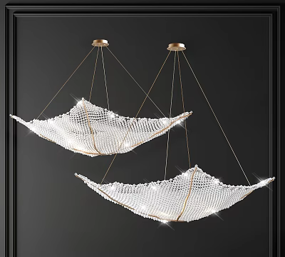 Modern Crystal Chandeliers With Mesh Design Golden Frame And Sparkling Crystals 3d model