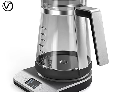 Modern Electric Kettle With Glass Body Measuring Marks Stainless Steel Handle And Digital Control Base 3d model