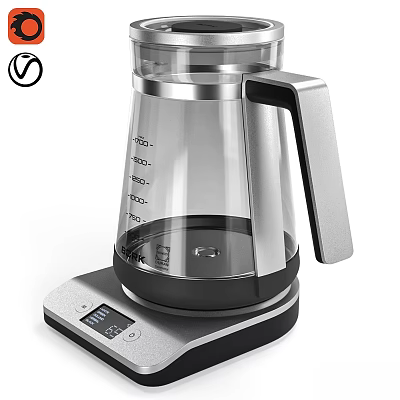 Modern Electric Kettle With Glass Body Measuring Marks Stainless Steel Handle And Digital Control Base 3d model