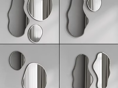 Modern Wall Mirror Arrangement With Irregular Shapes Various Sizes And Vertical Striped Reflections 3d model