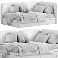 Modern Kids Bed With Upholstered Headboard Soft Pillows Blanket And Color Options