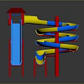 Colorful Playground Equipment With Blue Yellow Spiral Slides Red Platform And Stairs