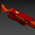 Futuristic Red Sci-fi Gun Featuring Orange Barrel Yellow Luminous Parts And Decorative Details