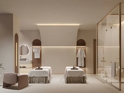 Modern SPA Space With Massage Beds And Minimalist Decor 3d model
