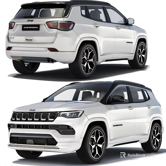 White Jeep Compass SUV Front And Rear View With Black Wheels And Stylish Design 3d model 