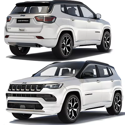 White Jeep Compass SUV Front And Rear View With Black Wheels And Stylish Design 3d model