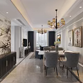 Elegant Modern Living Dining Room Interior With Chandelier Sofa And Marble Wall