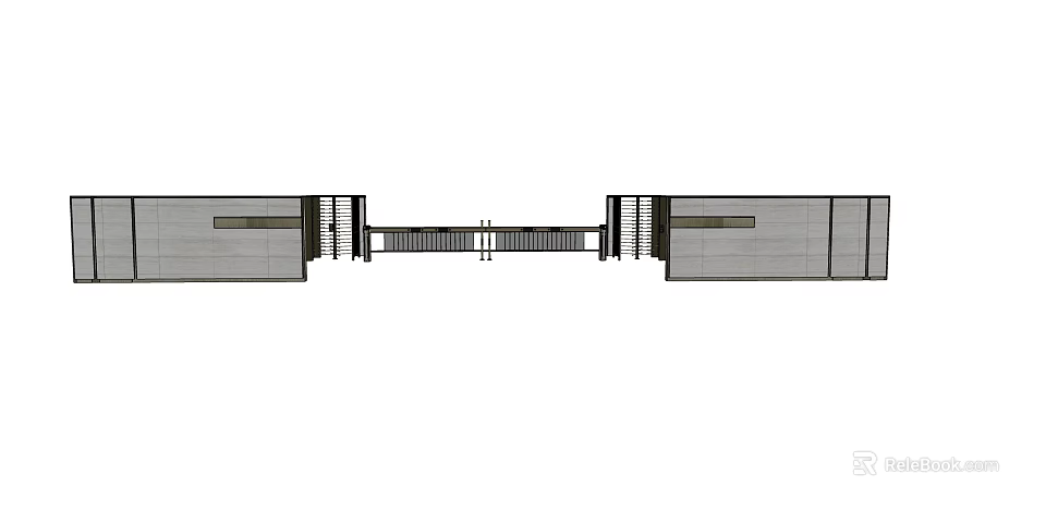 Contemporary Entrance Gate Design With Metal Frame And Symmetric Wall Structures 3d model 