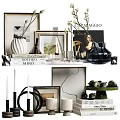Stylish Ornamental Decor Set with Vases Photo Frames Books and Candle Holders