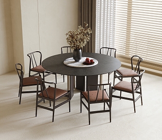 New Chinese Dining Table and Chair Combination Dining Chair Round Dining Table Ornaments 3d model