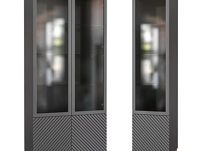 Modern Black Entryway Side Cabinet With Glass Doors And Chevron Base Design 3d model