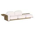 Modern Sectional Sofa With White Upholstery And Gold Metal Frame Armrest Design