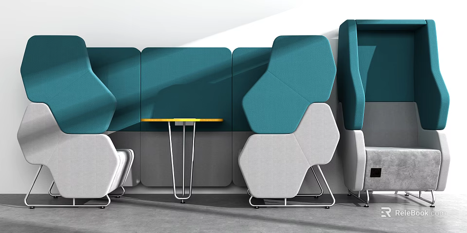 Modern Casual Sofa Combination With Geometric Teal Gray Seats And Metal Frames 3d model 