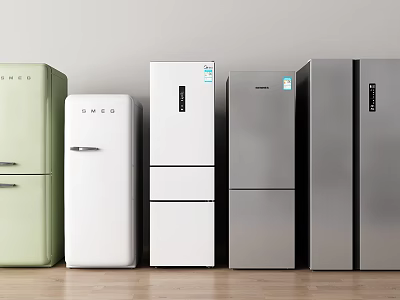 Stylish Refrigerators in Various Colors and Different Models Displayed Side by Side 3d model