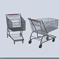 Public Facility Shopping Carts With Metal Frame Red Handles And Wheels