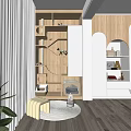 Modern Wooden Open Shelf Unit With Multi Layer Storage And Decorative Display In Living Room