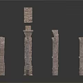Various Classical Stone Columns With Ancient Architectural Designs And Different Heights
