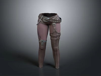 Women's Brown Leather Leg Guards With Metal Buckles And Long Decorative Tube Design 3d model