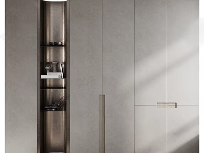Sleek Modern Wardrobe Interior With Light Gray Finish And Metal Handle Storage Shelves 3d model