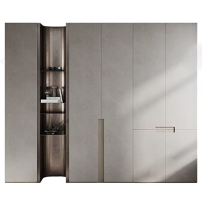 Sleek Modern Wardrobe Interior With Light Gray Finish And Metal Handle Storage Shelves 3d model