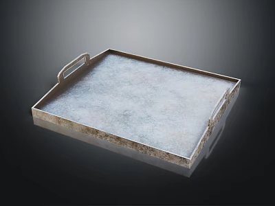 Stylish Metal Frame Tray With Marble Surface And Handle For Home Decor 3d model