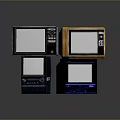 Four Vintage Computer CRT Monitors Stacked With Different Colors And Blank Screens