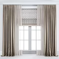 Elegant Modern Curtains With Neutral Tone Sheer Panels And Window Roller Blinds 3d model