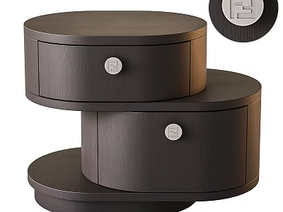 Modern Round Wooden Bedside Table With Drawer And White Knob For Bedroom Design 3d model