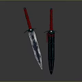 Detailed Decorative Swords With Red Handles And Blue Blades