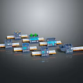 3D Rendered Industrial Mechanical Modules Featuring Blue Orange Components And Green Indicators