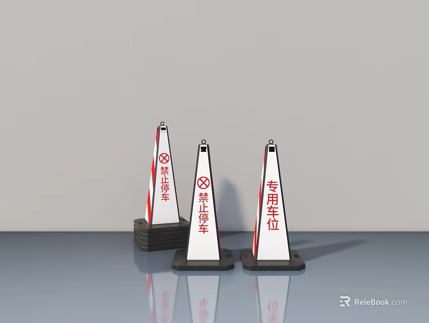 Road Facilities For Exam Vehicle With Red White Cones And Dedicated Lane Markings 3d model 