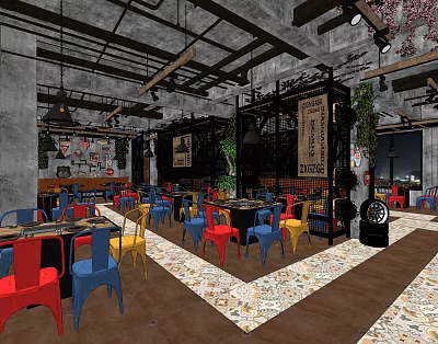 Industrial LOFT Hot Pot Restaurant Catering 3d model