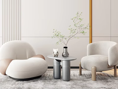 Plush Single Sofa In Modern Living Room Interior With Round Side Table And Green Plant 3d model